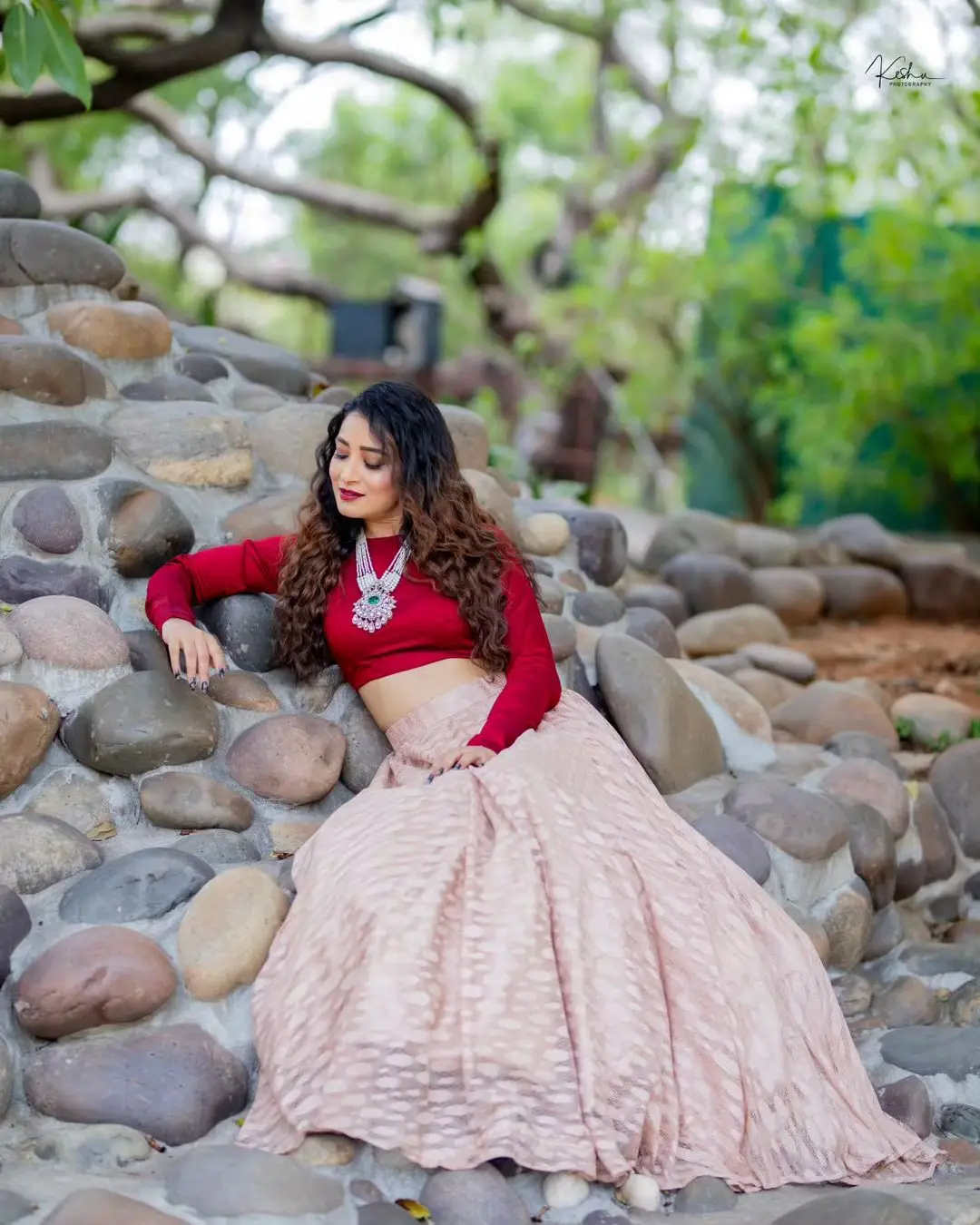 ETV Actress Bhanu Sri in Beautiful Maroon Lehenga Choli